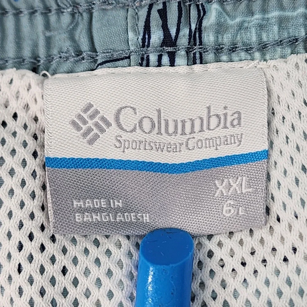 Columbia PFG AOP Fish Swim Trunks Men XXL 40x6 Gray Blue White Omni Shade Pocket